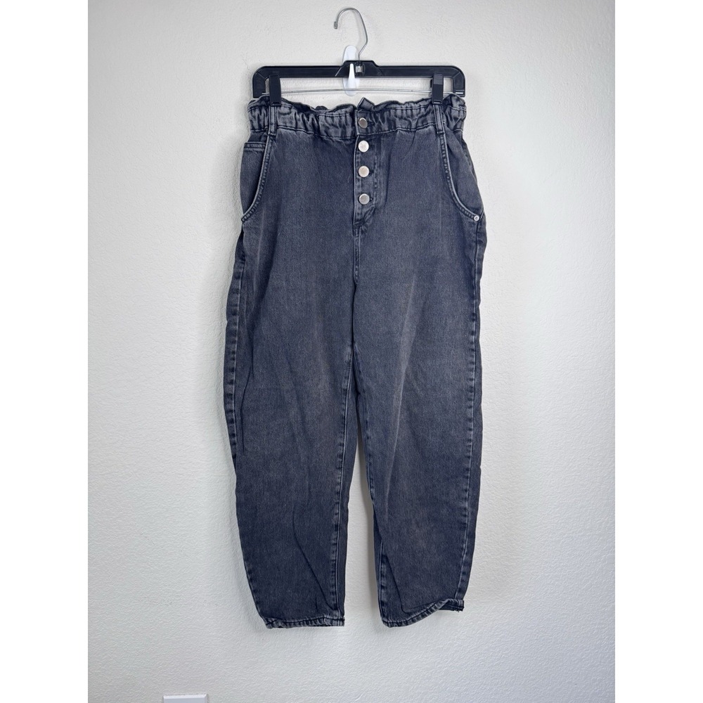 ZARA Paperbag Barrel Leg Jeans Womens 8 High Rise Cropped‎ Black Retro Normcore